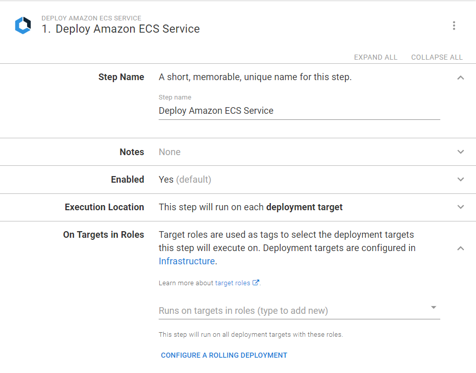 ECS Step General Settings