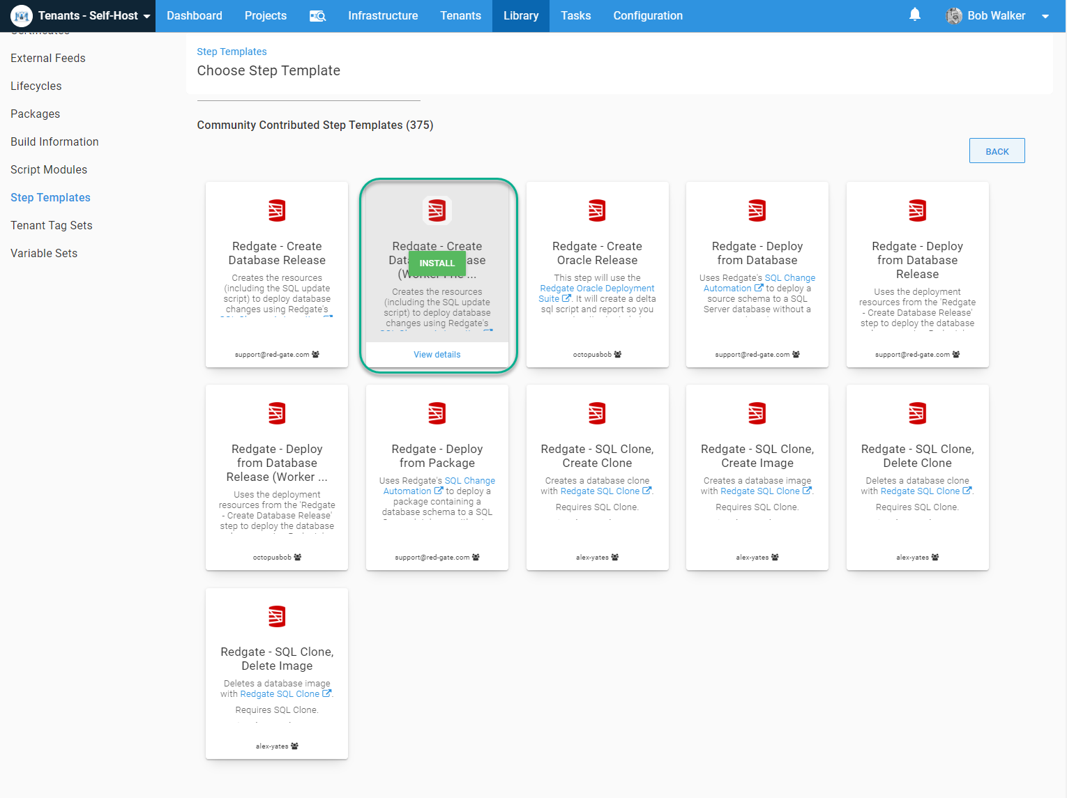 Selecting the Redgate step template