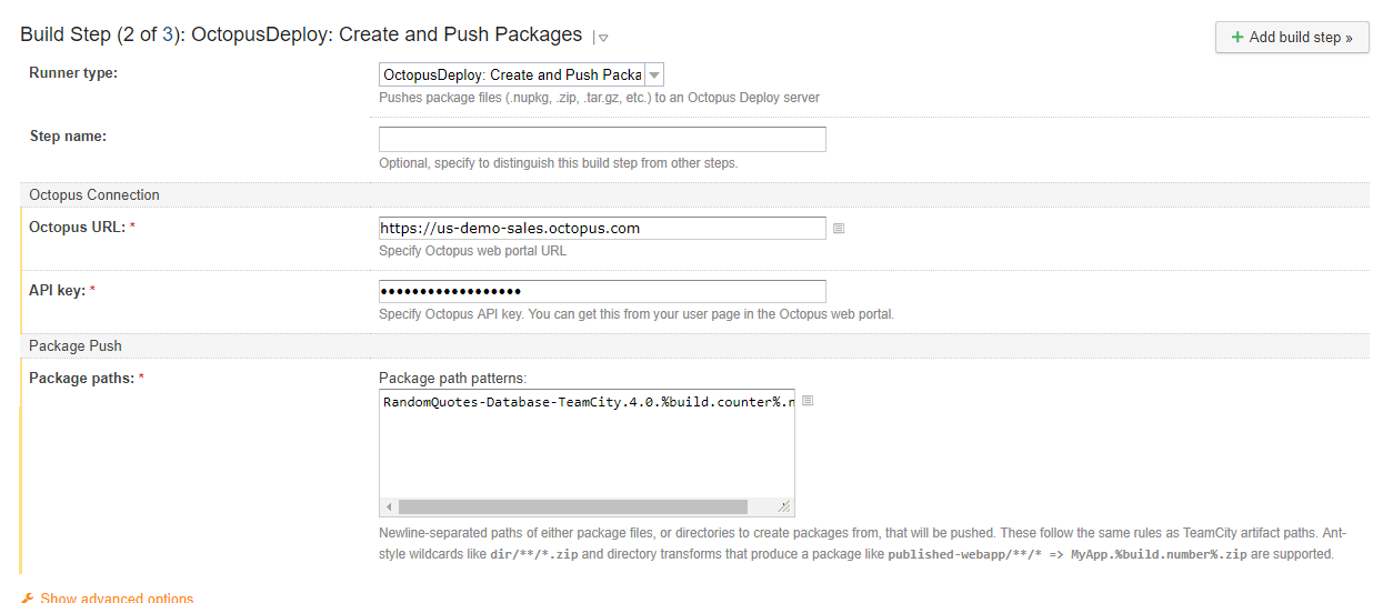 TeamCity Create and Push package step