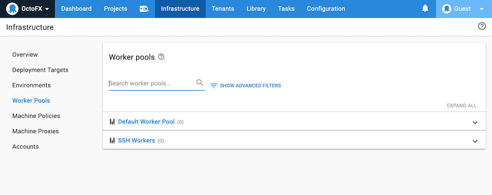 The Worker Pools area of Octopus Deploy